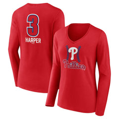 MLB Bryce Harper Philadelphia Phillies Women's Fastball Player Name & Number Long Sleeve V-Neck T-Shirt