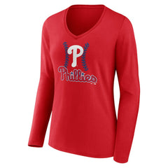 MLB Kyle Schwarber Philadelphia Phillies Women's Fastball Player Name & Number Long Sleeve V-Neck T-Shirt