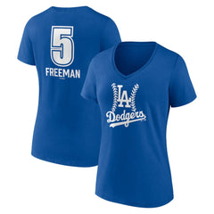 MLB Freddie Freeman Los Angeles Dodgers Women's Fastball Player Name & Number V-Neck T-Shirt