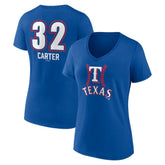 MLB Evan Carter Texas Rangers Women's Fastball Player Name & Number V-Neck T-Shirt
