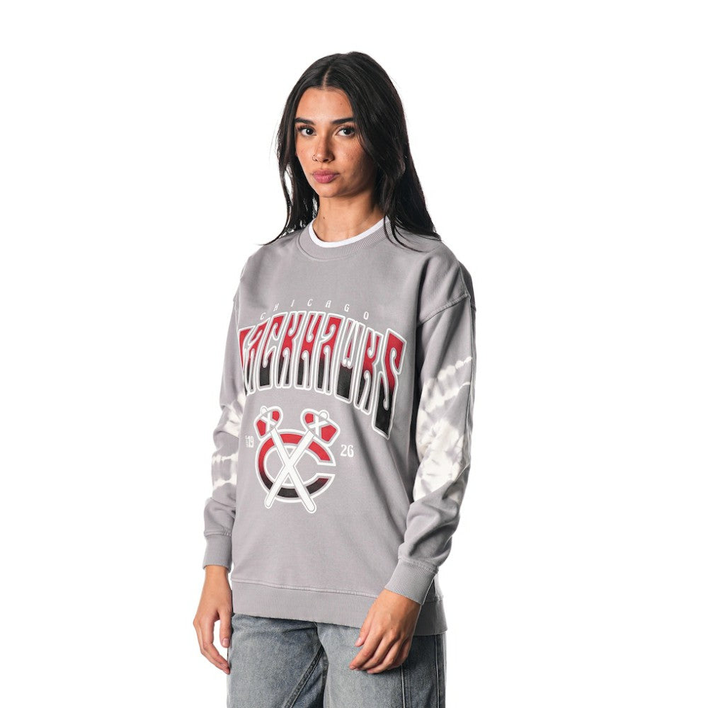 NHL Gray Chicago Blackhawks The Wild Collective Unisex Tie-Dye Double Collar Pullover Sweatshirt