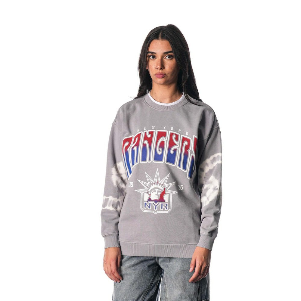NHL Gray New York Rangers The Wild Collective Unisex Tie-Dye Double Collar Pullover Sweatshirt