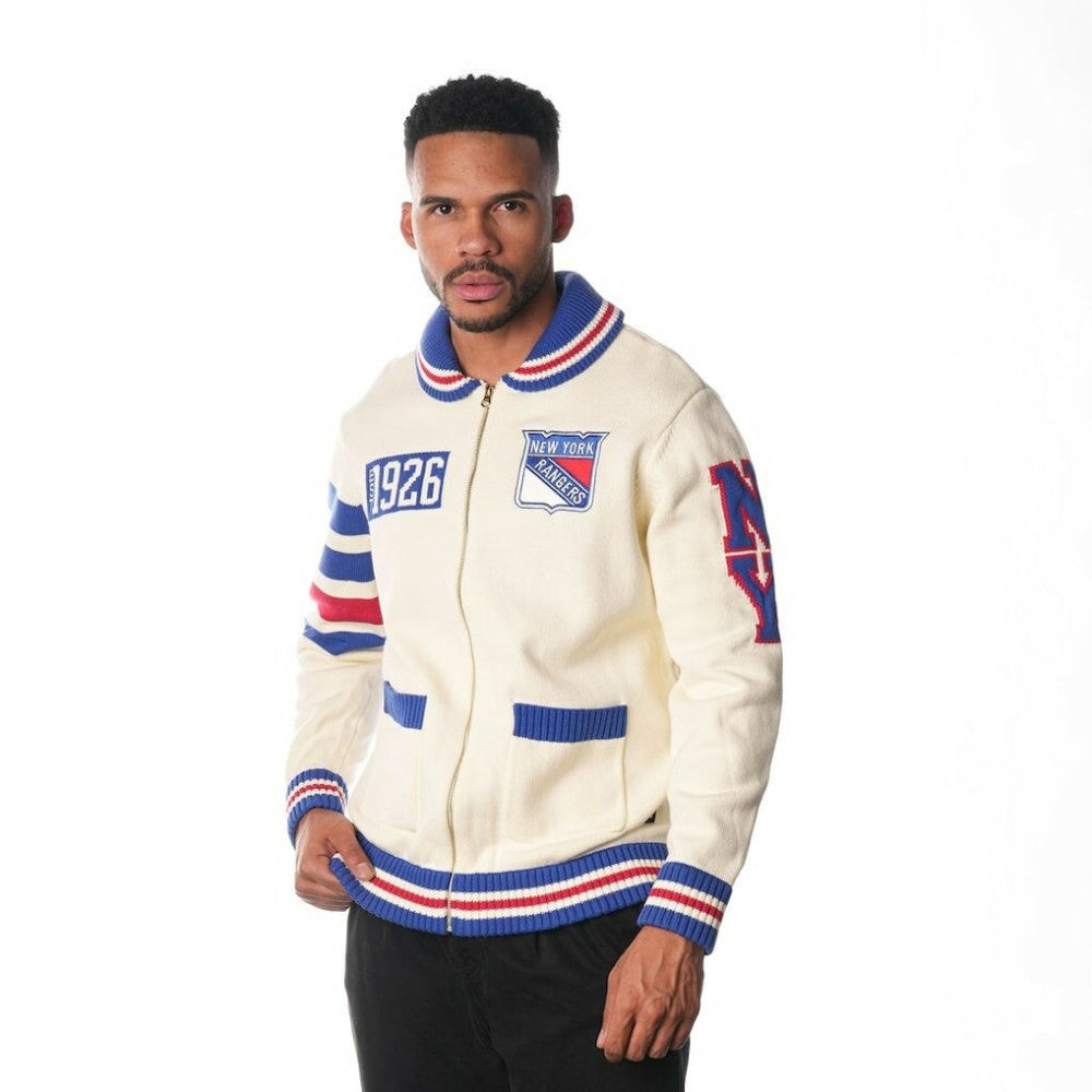 NHL Cream New York Rangers The Wild Collective Unisex Jacquard Full-Zip Sweater