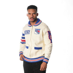 NHL Cream New York Rangers The Wild Collective Unisex Jacquard Full-Zip Sweater