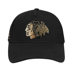 NHL Black Chicago Blackhawks Pro Standard Metallic Logo Pinch Front Adjustable Hat