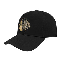 NHL Black Chicago Blackhawks Pro Standard Metallic Logo Pinch Front Adjustable Hat