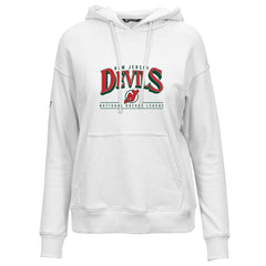 NHL White New Jersey Devils Levelwear Women's Retro Adorn Spellout Pullover Hoodie