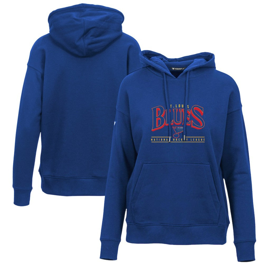 NHL Blue St. Louis Blues Levelwear Women's Retro Adorn Spellout Pullover Hoodie