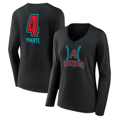 MLB Ketel Marte Arizona Diamondbacks Women's Name & Number Fastball V-Neck Long Sleeve T-Shirt