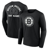 NHL Black Boston Bruins Personalized Name & Number Monochrome Long Sleeve T-Shirt