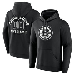 NHL Black Boston Bruins Personalized Name & Number Monochrome Pullover Hoodie