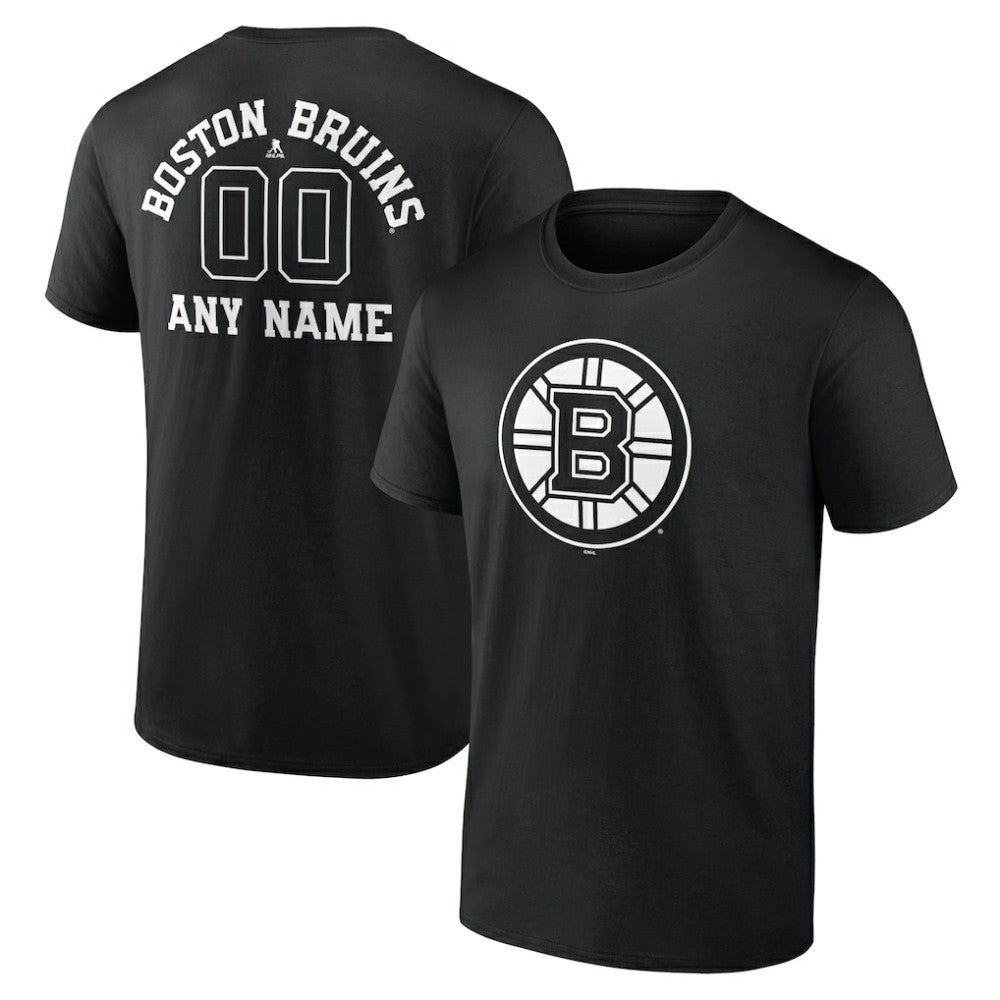NHL Black Boston Bruins Personalized Name & Number Monochrome T-Shirt