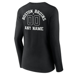 NHL Black Boston Bruins Women's Personalized Name & Number Monochrome Long Sleeve V-Neck T-Shirt