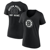 NHL Black Boston Bruins Women's Personalized Name & Number Monochrome V-Neck T-Shirt