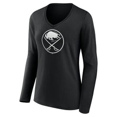 NHL Black Buffalo Sabres Women's Personalized Name & Number Monochrome Long Sleeve V-Neck T-Shirt