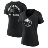NHL Black Buffalo Sabres Women's Personalized Name & Number Monochrome V-Neck T-Shirt