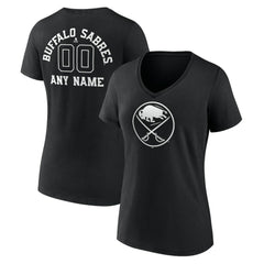 NHL Black Buffalo Sabres Women's Personalized Name & Number Monochrome V-Neck T-Shirt