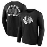 NHL Black Chicago Blackhawks Personalized Name & Number Monochrome Long Sleeve T-Shirt