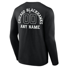 NHL Black Chicago Blackhawks Personalized Name & Number Monochrome Long Sleeve T-Shirt