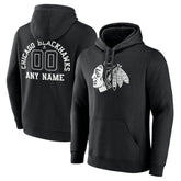 NHL Black Chicago Blackhawks Personalized Name & Number Monochrome Pullover Hoodie