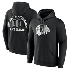 NHL Black Chicago Blackhawks Personalized Name & Number Monochrome Pullover Hoodie