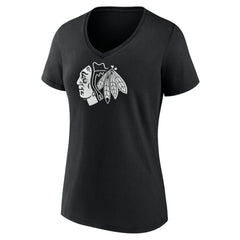 NHL Black Chicago Blackhawks Women's Personalized Name & Number Monochrome V-Neck T-Shirt