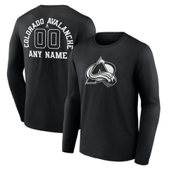NHL Black Colorado Avalanche Personalized Name & Number Monochrome Long Sleeve T-Shirt