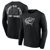 NHL Black Columbus Blue Jackets Personalized Name & Number Monochrome Long Sleeve T-Shirt