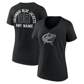 NHL Black Columbus Blue Jackets Women's Personalized Name & Number Monochrome V-Neck T-Shirt