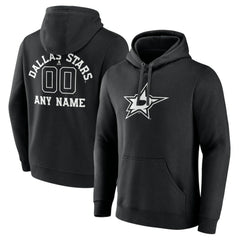NHL Black Dallas Stars Personalized Name & Number Monochrome Pullover Hoodie