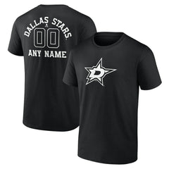 NHL Black Dallas Stars Personalized Name & Number Monochrome T-Shirt