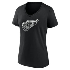 NHL Black Detroit Red Wings Women's Personalized Name & Number Monochrome V-Neck T-Shirt