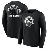 NHL Black Edmonton Oilers Personalized Name & Number Monochrome Long Sleeve T-Shirt