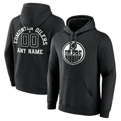 NHL Black Edmonton Oilers Personalized Name & Number Monochrome Pullover Hoodie