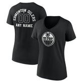 NHL Black Edmonton Oilers Women's Personalized Name & Number Monochrome V-Neck T-Shirt