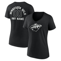 NHL Black Minnesota Wild Women's Personalized Name & Number Monochrome V-Neck T-Shirt