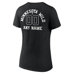 NHL Black Minnesota Wild Women's Personalized Name & Number Monochrome V-Neck T-Shirt
