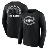 NHL Black Montreal Canadiens Personalized Name & Number Monochrome Long Sleeve T-Shirt