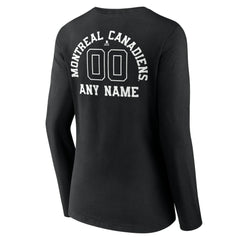 NHL Black Montreal Canadiens Women's Personalized Name & Number Monochrome Long Sleeve V-Neck T-Shirt