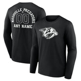 NHL Black Nashville Predators Personalized Name & Number Monochrome Long Sleeve T-Shirt