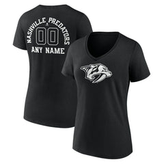 NHL Black Nashville Predators Women's Personalized Name & Number Monochrome V-Neck T-Shirt