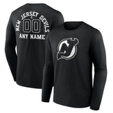 NHL Black New Jersey Devils Personalized Name & Number Monochrome Long Sleeve T-Shirt