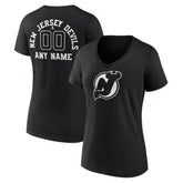 NHL Black New Jersey Devils Women's Personalized Name & Number Monochrome V-Neck T-Shirt