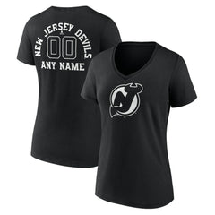 NHL Black New Jersey Devils Women's Personalized Name & Number Monochrome V-Neck T-Shirt