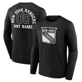 NHL Black New York Rangers Personalized Name & Number Monochrome Long Sleeve T-Shirt