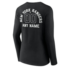 NHL Black New York Rangers Women's Personalized Name & Number Monochrome Long Sleeve V-Neck T-Shirt