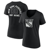 NHL Black New York Rangers Women's Personalized Name & Number Monochrome V-Neck T-Shirt