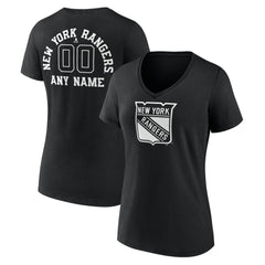 NHL Black New York Rangers Women's Personalized Name & Number Monochrome V-Neck T-Shirt
