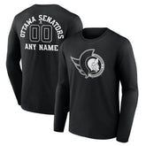 NHL Black Ottawa Senators Personalized Name & Number Monochrome Long Sleeve T-Shirt