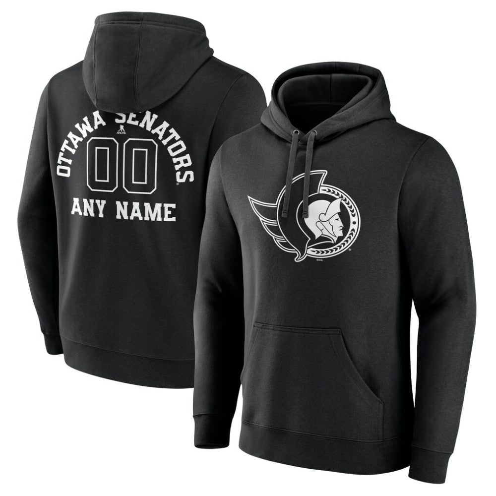 NHL Black Ottawa Senators Personalized Name & Number Monochrome Pullover Hoodie
